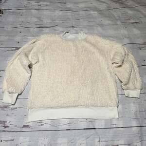 Crown & Ivy Ivory Sherpa Pullover Sweatshirt | Cozy Teddy Fleece | Size L
